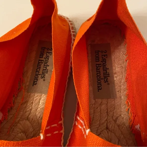 2 ESPADRILLES HANDMADE SHOES FLATS ESPADRILLES ORANGE CANVAS ROPE SIZE 37 SPAIN