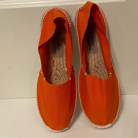 2 ESPADRILLES HANDMADE SHOES FLATS ESPADRILLES ORANGE CANVAS ROPE SIZE 37 SPAIN