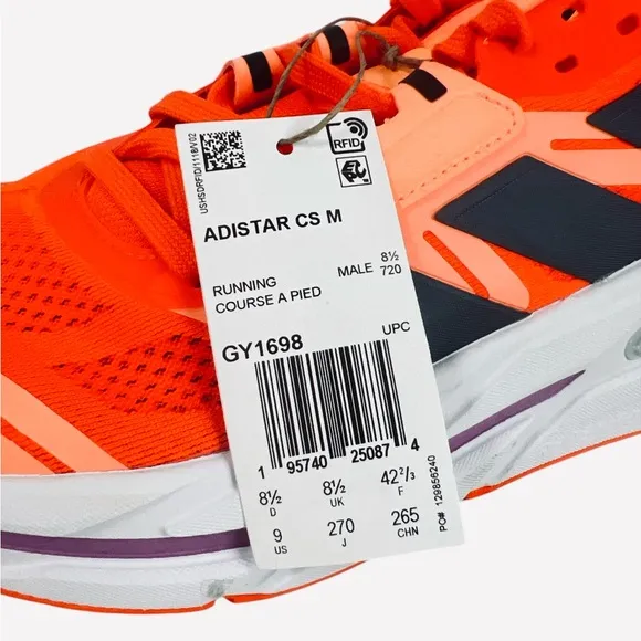 Adidas Adistar CS Running Shoes Impact Orange/Night Metallic GY1698 Size 9