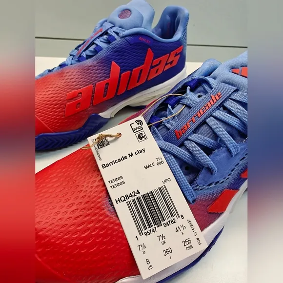 Adidas Barricade Clay Lucid Blue Solar Red HQ8424 Tennis shoes Sneakers Men's 8