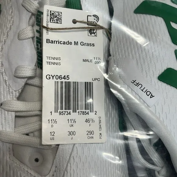 Adidas Barricade Grass Tennis Shoes White Green Black Men’s Size 12