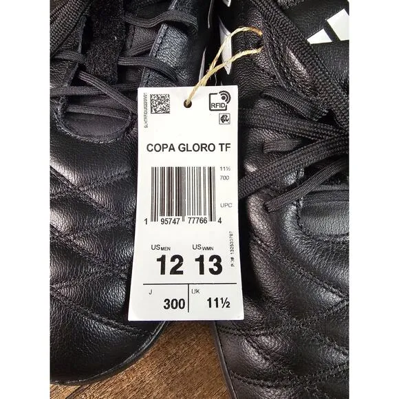 Adidas Copa Gloro TF Core Black/White Leather Turf Soccer Shoes- Mens Size 12