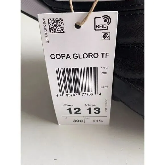 Adidas Copa Gloro TF Low Turf Soccer Cleats Black White FZ6121 Men’s Size 12 NEW