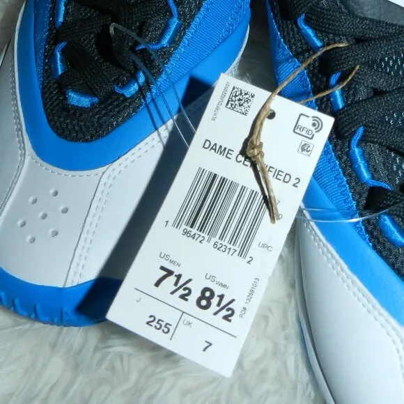 Adidas Dame Certified 2 Low ‘Blue Rush White’ Mens 7.5🆕⌚🏃🏻📦⚡🚚