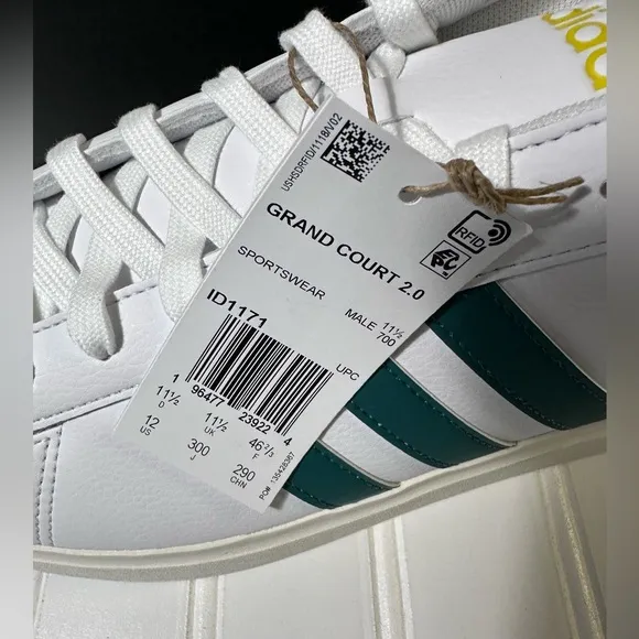 Adidas Grand Court 2.0 NWT white &amp; green men’s 12 shoes