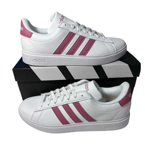 Adidas Grand Court 2.0 NWT women’s white &amp; pink shoes size 9.5