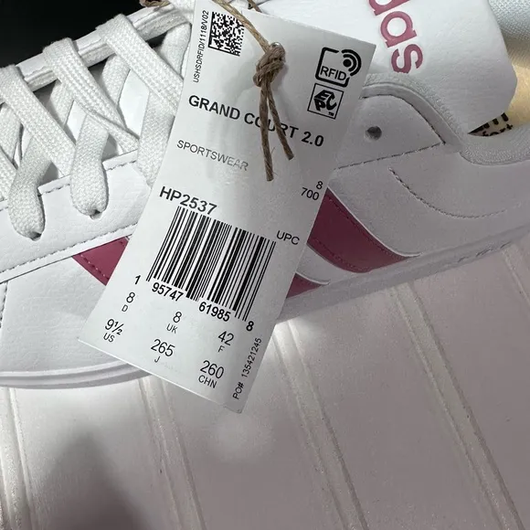 Adidas Grand Court 2.0 NWT women’s white &amp; pink shoes size 9.5