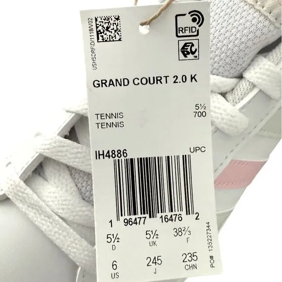 Adidas Grand Court 2.0 Big Kids Youth Size 6 IH4886 White Pink Green