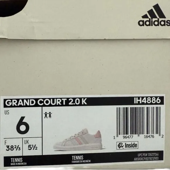 Adidas Grand Court 2.0 Big Kids Youth Size 6 IH4886 White Pink Green