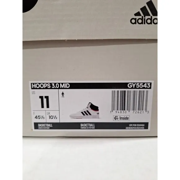 Adidas Hoops 3.0 Mid Mens Shoes Size 11 Color Cloud White/Legend Ink/Vivid Red