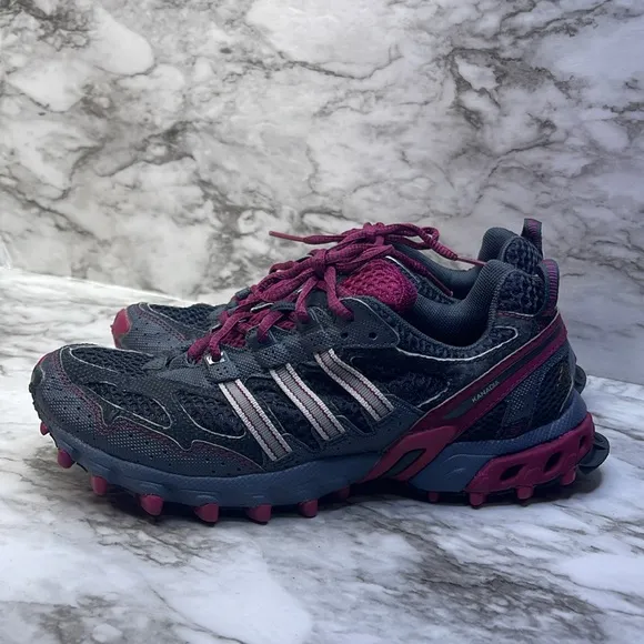Adidas Kanadia Trail Running Shoes Gray Red Lace Up Low Top  Womens  Sz 8