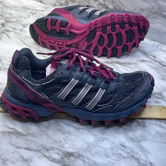 Adidas Kanadia Trail Running Shoes Gray Red Lace Up Low Top  Womens  Sz 8