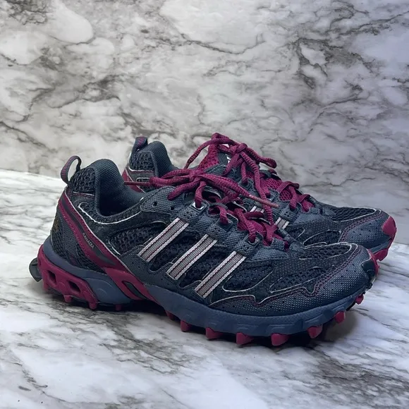 Adidas Kanadia Trail Running Shoes Gray Red Lace Up Low Top  Womens  Sz 8