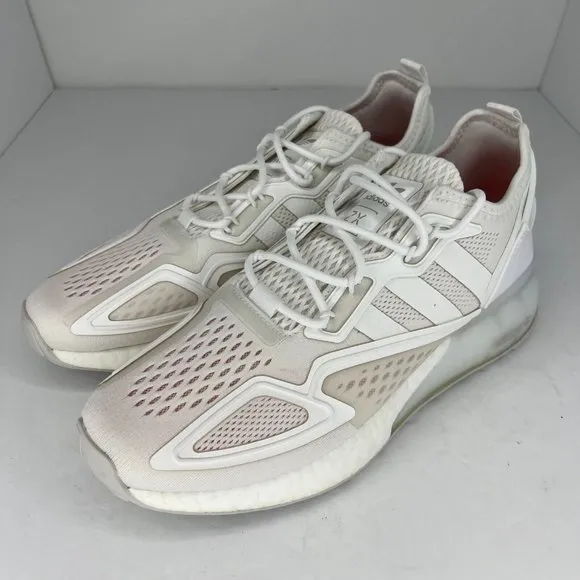 Adidas Mens GY2688 ZX 2K Boost Triple White Lace Up Sneaker Size 9 Running Shoes