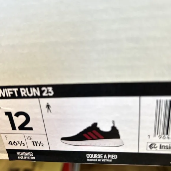 adidas Men's Swift Run 23 Core Black/White/Red Stripes - Size 12 NWT in Box!