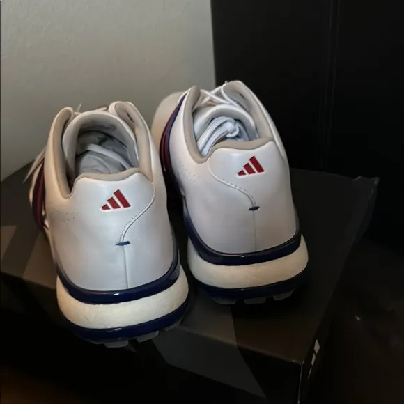 Adidas Men's White and Red Golf Shoes