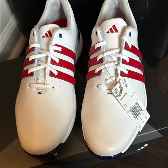 Adidas Men's White and Red Golf Shoes