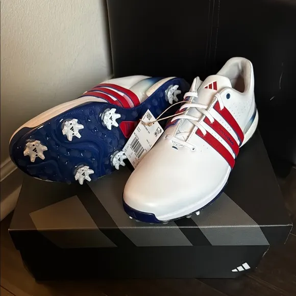 Adidas Men's White and Red Golf Shoes