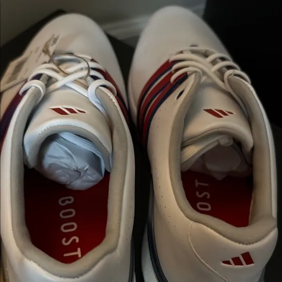 Adidas Men's White and Red Golf Shoes