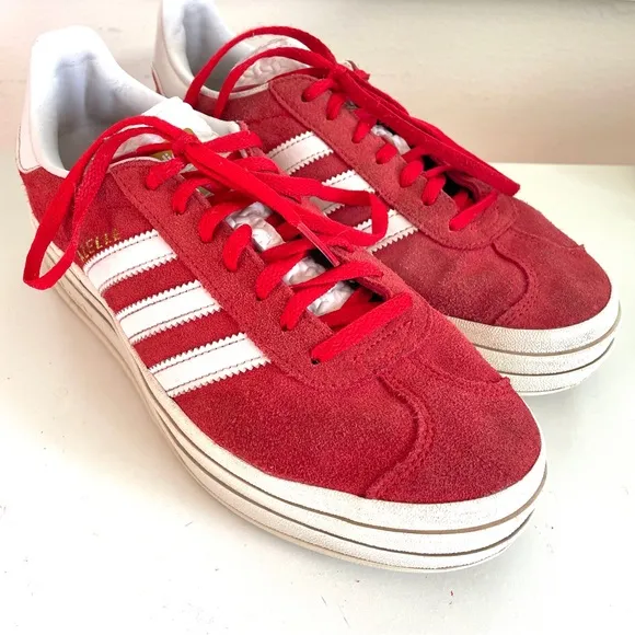 Adidas Red Sz 9.5 GAZELLE BOLD SHOES Platform Suede Leather Trendy Sneakers