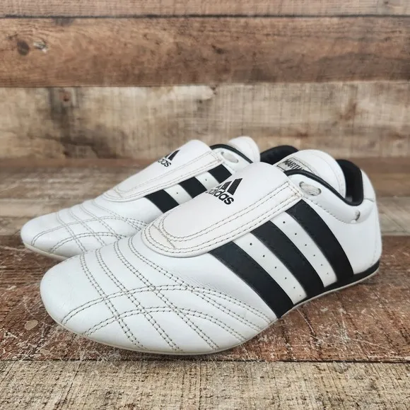 Adidas Taekwondo Shoes Youth Sz 5.5 Martial Arts Indoor White Black Stripes TKD