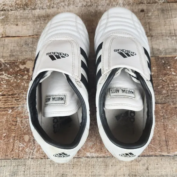 Adidas Taekwondo Shoes Youth Sz 5.5 Martial Arts Indoor White Black Stripes TKD