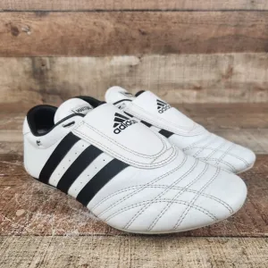 Adidas Taekwondo Shoes Youth Sz 5.5 Martial Arts Indoor White Black Stripes TKD