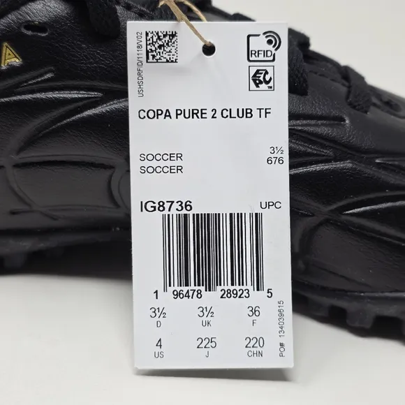 Adidas Unisex Soccer Shoes Black Kids Copa Pure 2 Club Turf IG8736 Size 4 New