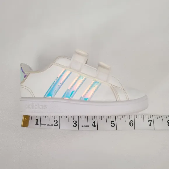 ADIDAS White &amp; Iridescent Grand Court toddler shoes Sneakers Size 6K
