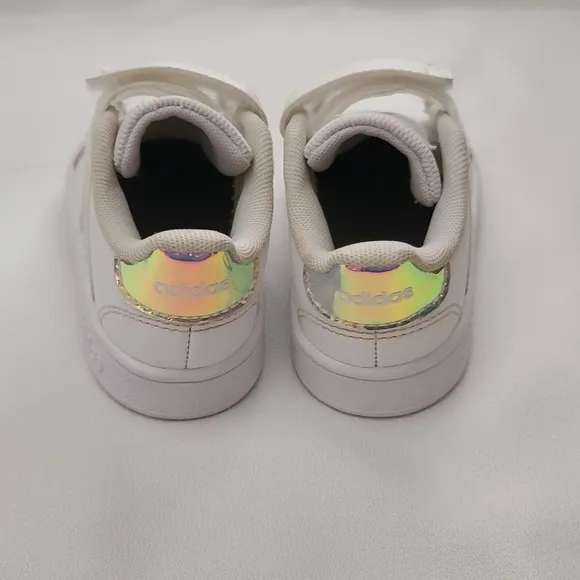 ADIDAS White &amp; Iridescent Grand Court toddler shoes Sneakers Size 6K