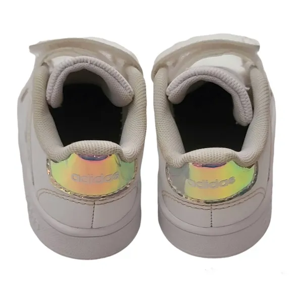 ADIDAS White &amp; Iridescent Grand Court toddler shoes Sneakers Size 6K