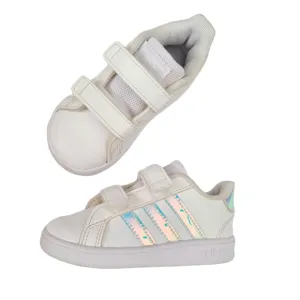 ADIDAS White &amp; Iridescent Grand Court toddler shoes Sneakers Size 6K