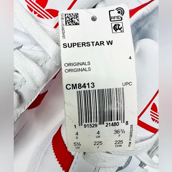 Adidas x Hattie Stewart Superstar White Red Shell Toe Leather CM8413 - Sz. 5.5