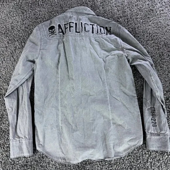 Affliction Black Premium Razorblade Shirt Mens Medium Button Up Long Sleeve Y2K