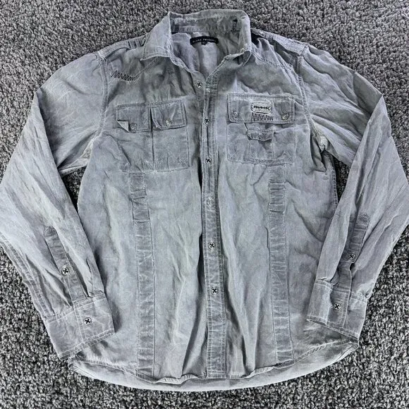 Affliction Black Premium Razorblade Shirt Mens Medium Button Up Long Sleeve Y2K