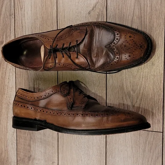 ALLEN EDMONDS Brown‎ Leather McGregor Sz 9.5 D Long Wing Tip Mens Shoes