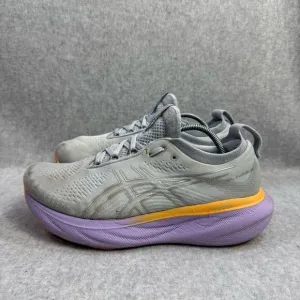 Asics Gel Nimbus 25 Womens Shoes Size 9.5 Wide Grey Purple Road Running Sneakers