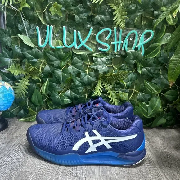 Asics Gel Resolution 8 Clay Tennis Shoes Mens Size 11.5 Blue Pickleball Sneakers