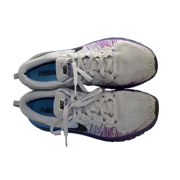 B0 Auth NIKE FLYKNIT MAX Purple Vivid Blue Woven Shoes 620469-005 Size 11.5