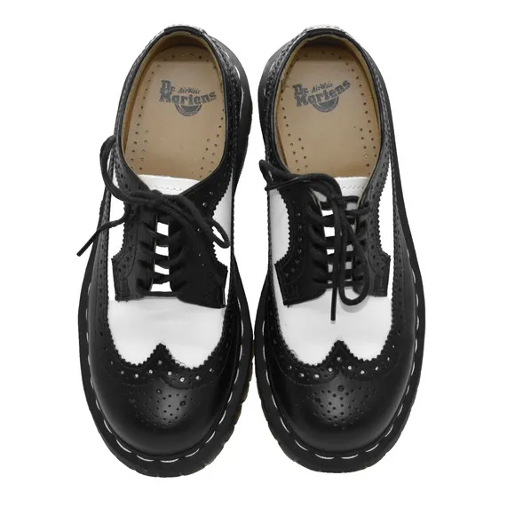 B5 Flawless DR MARTENS 3989 Bex Black &amp; White Leather Wing Tip Shoes Size M5 W6
