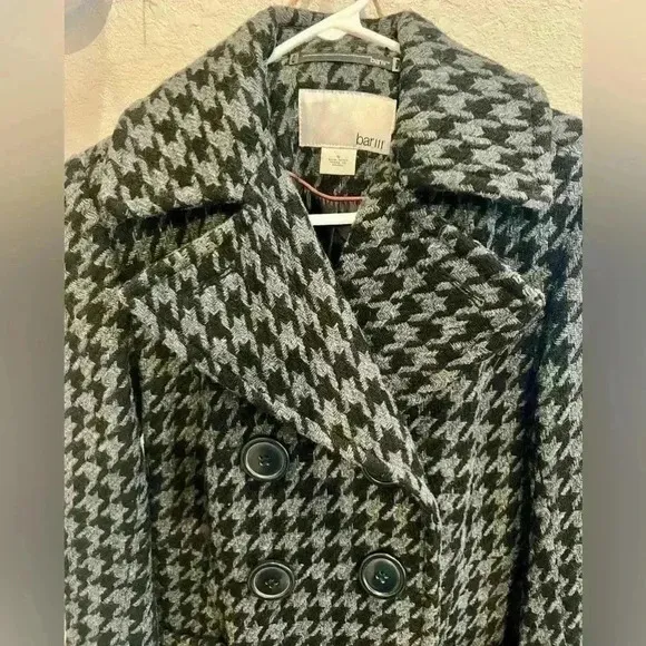 Bar Ill Double-breasted Wool-blend Pea Coat Black/Grey, Size Small