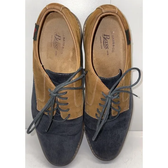 Bass Piedmont Men's Sz 11 M Shoes Blue Brown Suede Corduroy Comfort Oxfords