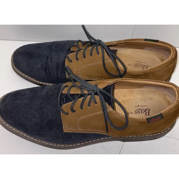 Bass Piedmont Men's Sz 11 M Shoes Blue Brown Suede Corduroy Comfort Oxfords
