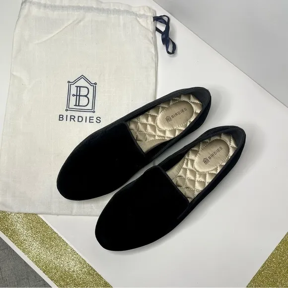 Birdies The Starling Black Velvet Loafers Flats Slip On Shoes 6.5