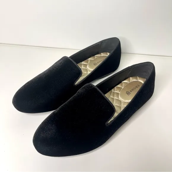 Birdies The Starling Black Velvet Loafers Flats Slip On Shoes 6.5