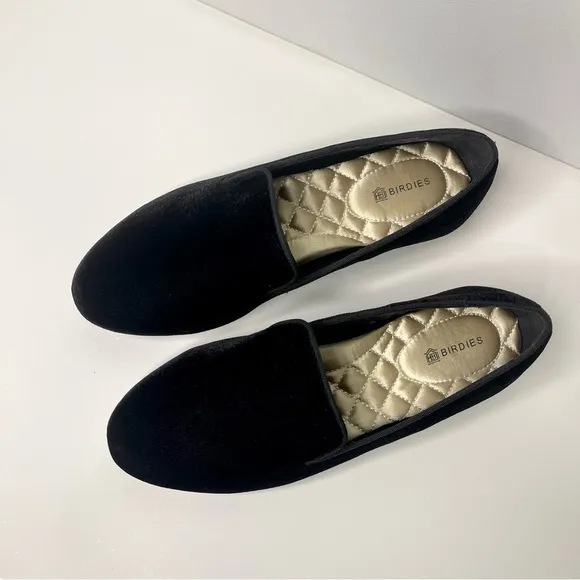 Birdies The Starling Black Velvet Loafers Flats Slip On Shoes 6.5