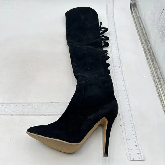 Black Cutout Back Women Sexy Thigh High Long Boots Over The Knee High Heels Shoe