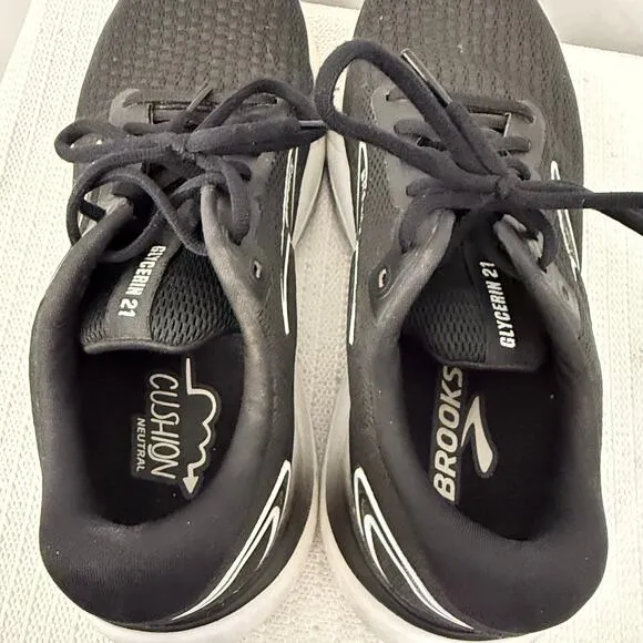 Brooks Glycerin 21 Shoes Mens Size 9.5 D Black White Sneakers Running