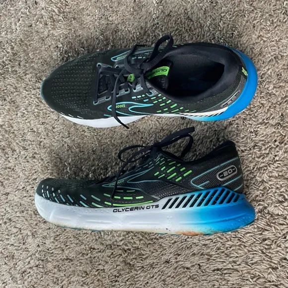 Brooks Glycerin GTS 20 Men's Size 11.5 Road Running Shoes Black Blue Athletic