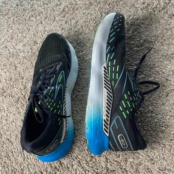 Brooks Glycerin GTS 20 Men's Size 11.5 Road Running Shoes Black Blue Athletic